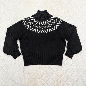 Varley Sweater Womens M Black Marcie Fair Isle Yoke Knit Turtleneck Pullover
